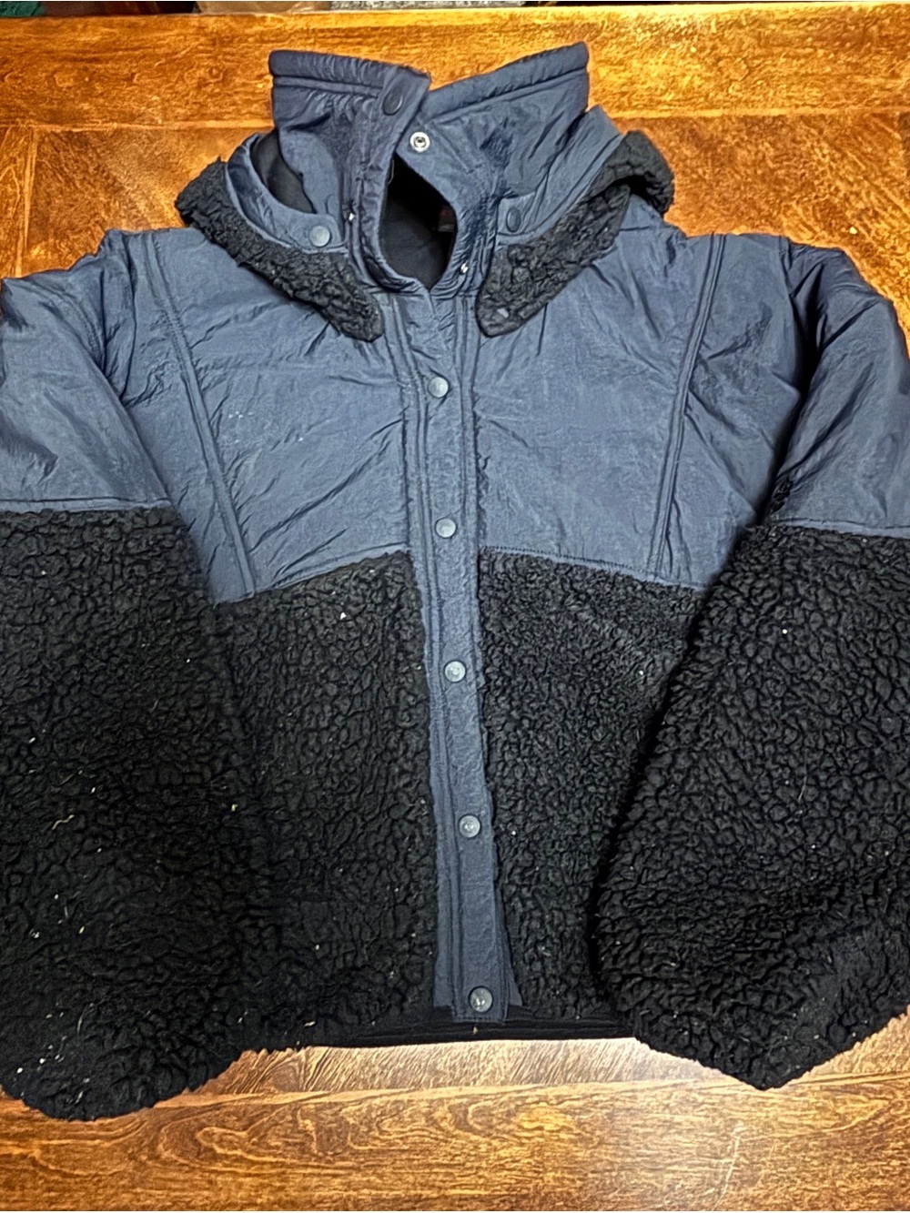 Free People Black Teddy Jacket with Hood, Medium